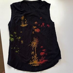 Raquel Allegra Black Tropical Print Women's Tank Top